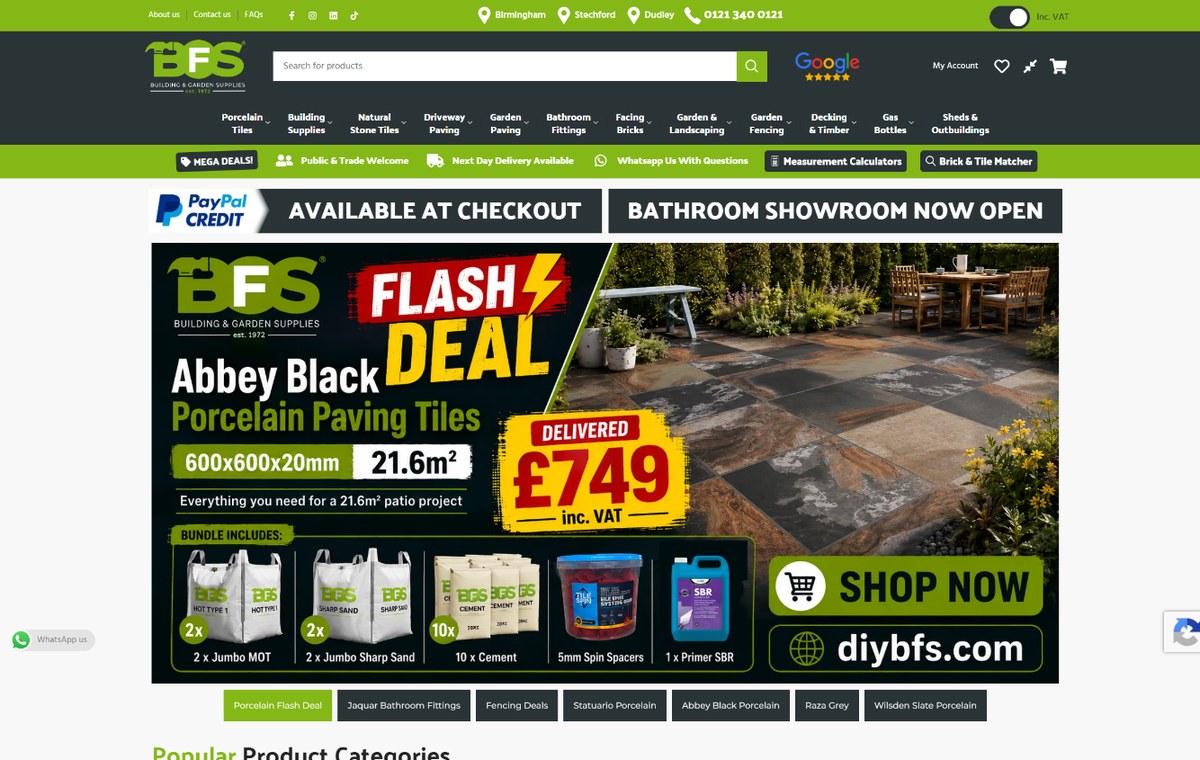 BFS Building and Garden Supplies eCommerce website supported by Genius Creative